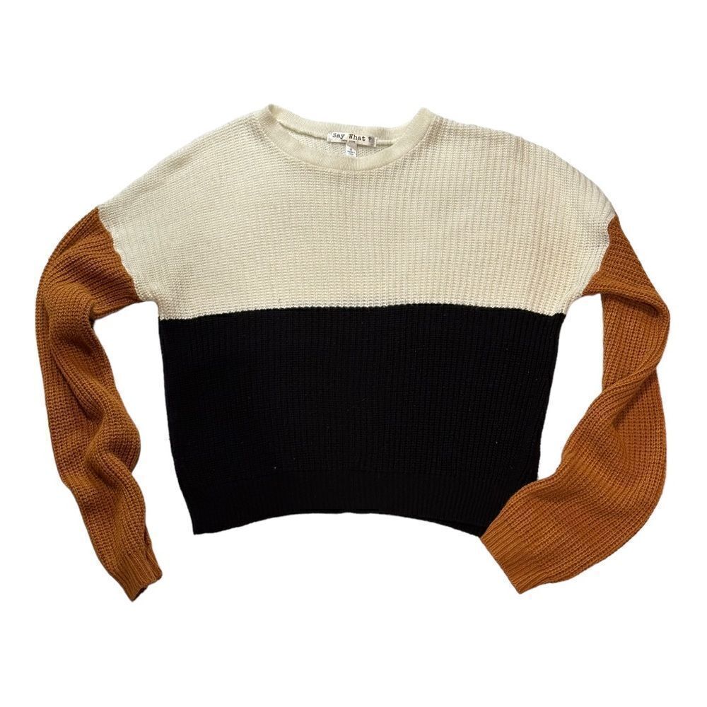Say What? Color Block Chunky Knit Pull Over Sweater Size Medium - Picture 3 of 7
